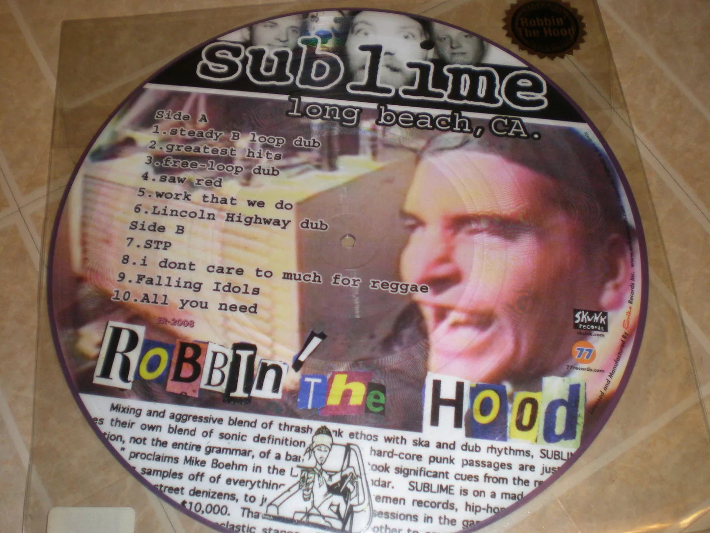 SUBLIME - ROBBIN THE HOOD - OUT OF PRINT -SPECIAL LIMITED EDITION 2002 PICTURE DISC