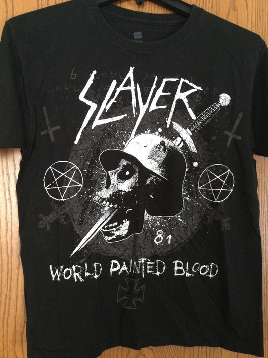 SLAYER - WORLD PAINTED BLOOD BLACK/WHITE - (ADULT T SHIRT)