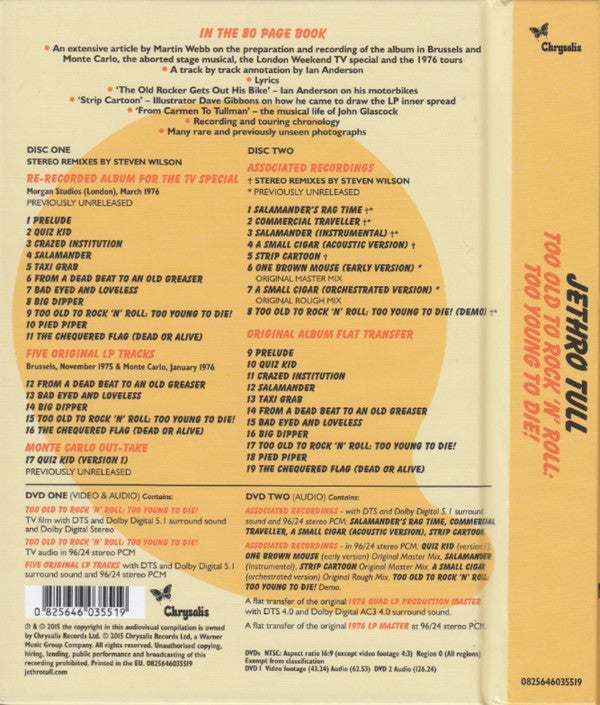 JETHRO TULL - TOO OLD TO ROCK N ROLL, TOO YOUNG TO DIE THE TV SPECIAL EDITION - CD/DVD BOOK BOXSET REMIXED IN 5.1 SURROUND SOUND BY STEVEN WILSON - USED CD