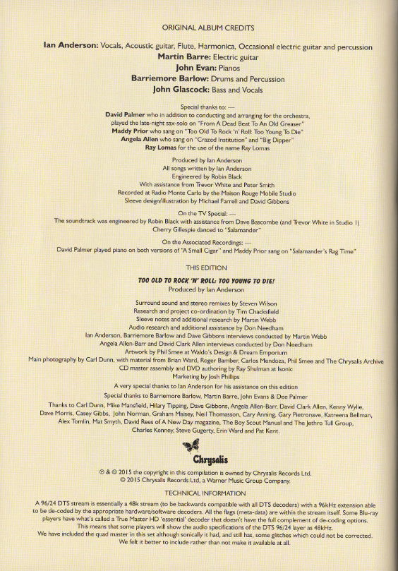 JETHRO TULL - TOO OLD TO ROCK N ROLL, TOO YOUNG TO DIE THE TV SPECIAL EDITION - CD/DVD BOOK BOXSET REMIXED IN 5.1 SURROUND SOUND BY STEVEN WILSON - USED CD