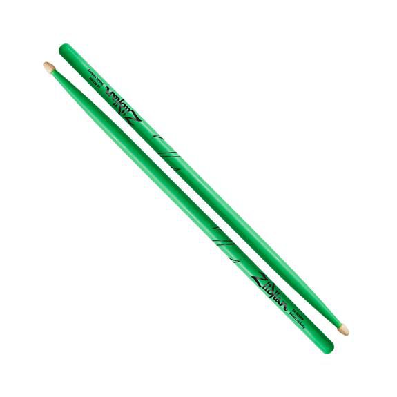 Zildjian 5A Acorn Tip Hickory, Neon Green-drumsticks