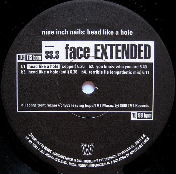 NINE INCH NAILS - HEAD LIKE A HOLE - 12"  33 1/3 RPM - ORIGINAL 1990 PRESSING *(NM) - USED VINYL