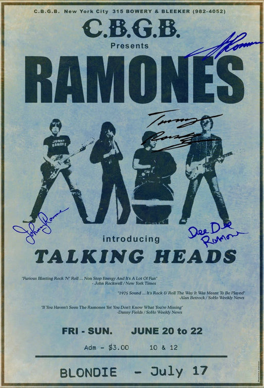 THE RAMONES - C.B.G.B. PRESENTS FRI-SUN. JUNE 20 T0 22 - SIGNED CONCERT POSTER - 13" X 19"