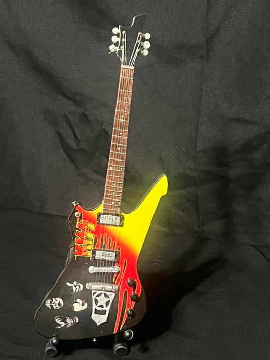 KISS- FLAMES AND FACES EXPLORER STYLE MINI REPLICA GUITAR